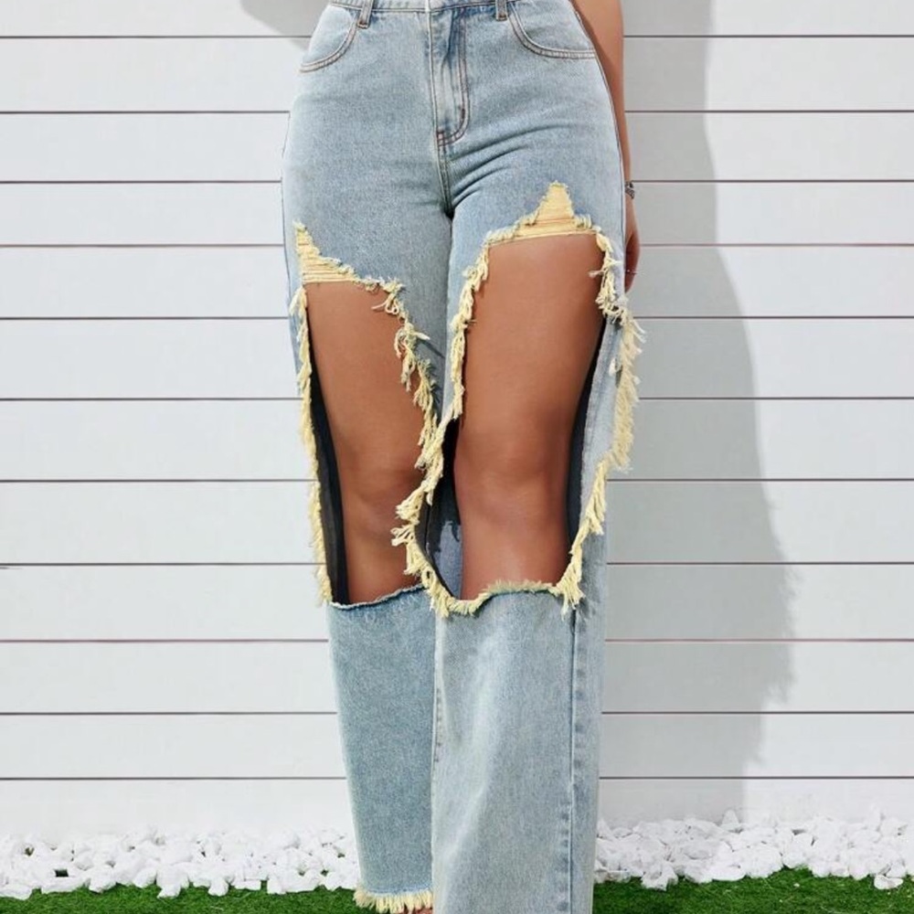 Raw Hem, Distressed Straight Leg Jeans - Picture 5 of 8